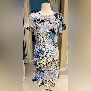 Talbots Blue and Yellow Botanical Dress